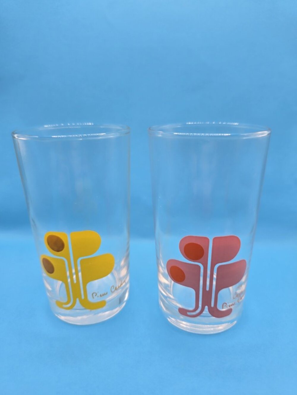Vintage PIERRE CARDIN Pink & Yellow Drinking Glasses Sasaki Japan Lot Of 2 MCM